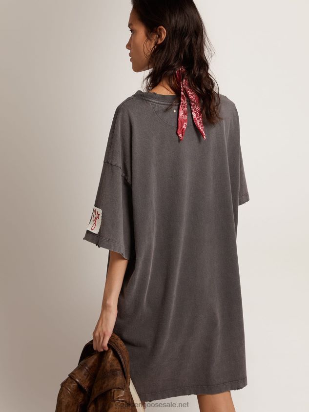 Collection T-shirt dress in anthracite gray with a distressed treatment FN20N945 Women Golden Goose