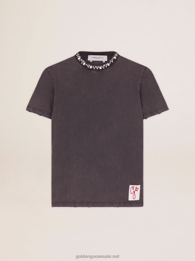 Collection T-shirt in anthracite gray with cabochon crystals FN20N947 Women Golden Goose