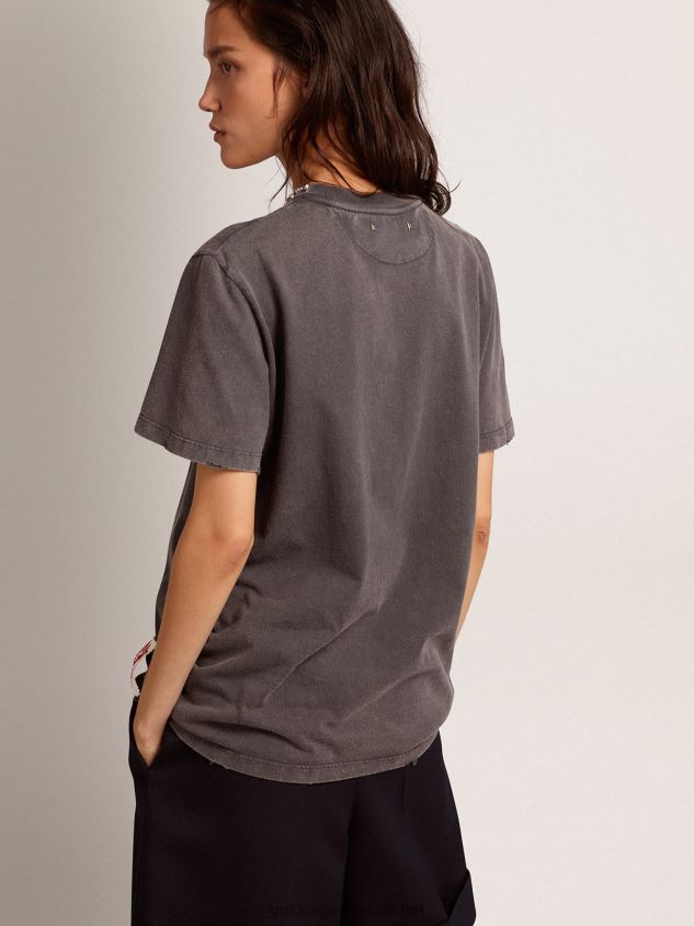 Collection T-shirt in anthracite gray with cabochon crystals FN20N947 Women Golden Goose