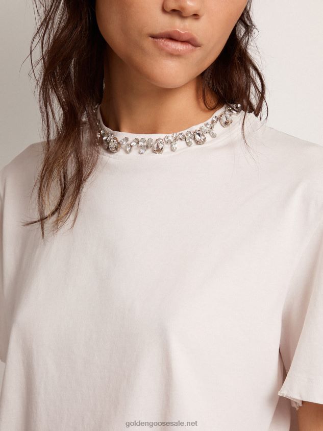 Collection T-shirt in white with cabochon crystals FN20N1059 Women Golden Goose