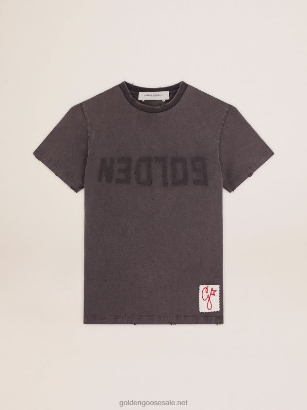 Distressed slim-fit T-shirt in anthracite gray FN20N918 Women Golden Goose