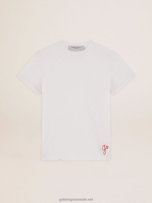 Distressed slim-fit T-shirt in white FN20N1034 Women Golden Goose