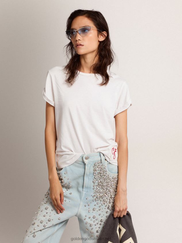 Distressed slim-fit T-shirt in white FN20N1034 Women Golden Goose