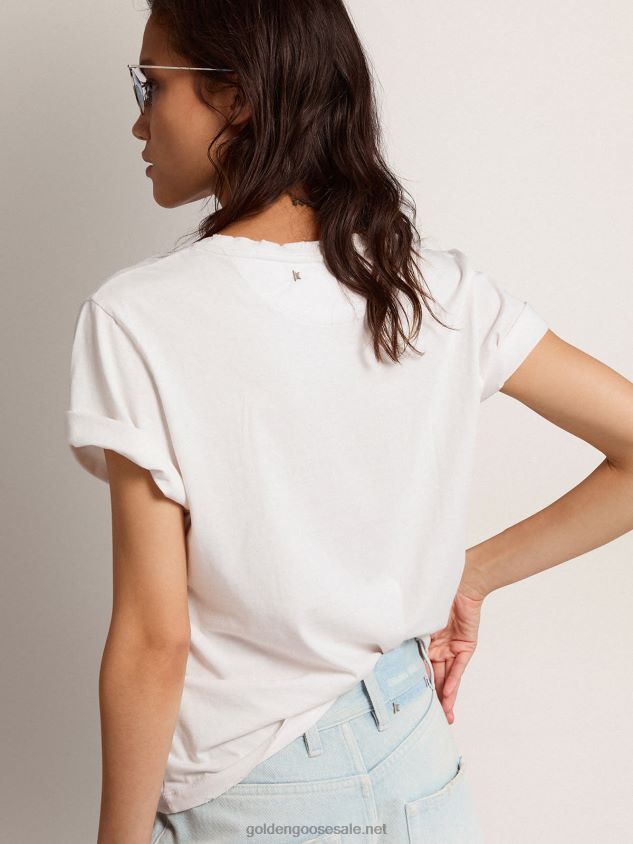 Distressed slim-fit T-shirt in white FN20N1034 Women Golden Goose