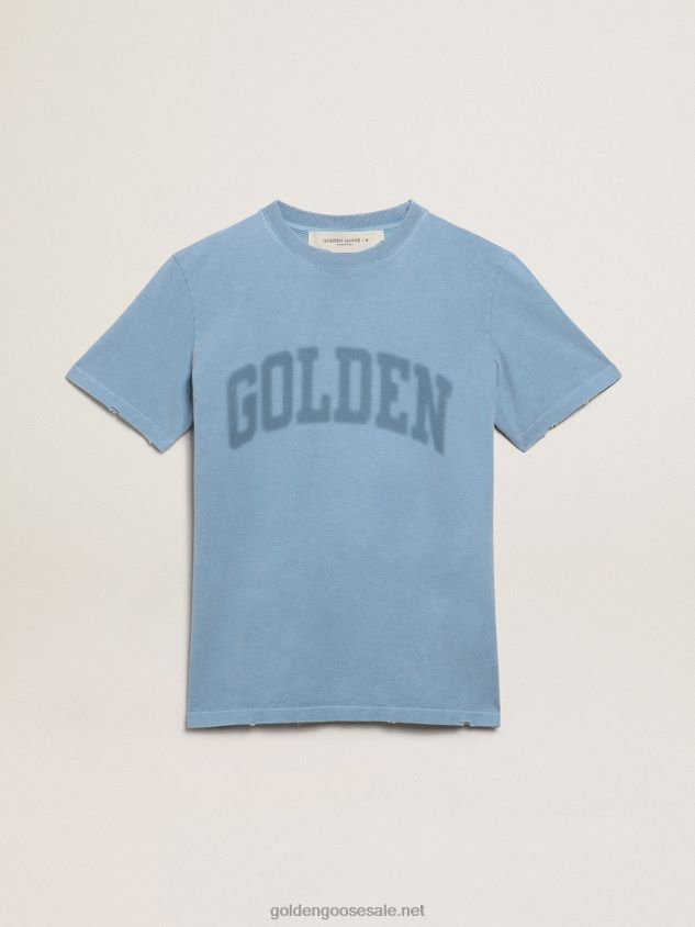 Harbor-blue Journey Collection distressed-effect T-shirt with tone-on-tone Golden lettering FN20N1000 Women