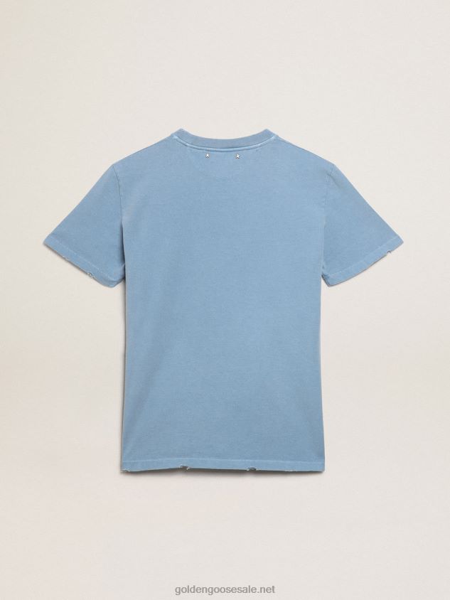 Harbor-blue Journey Collection distressed-effect T-shirt with tone-on-tone Golden lettering FN20N1000 Women