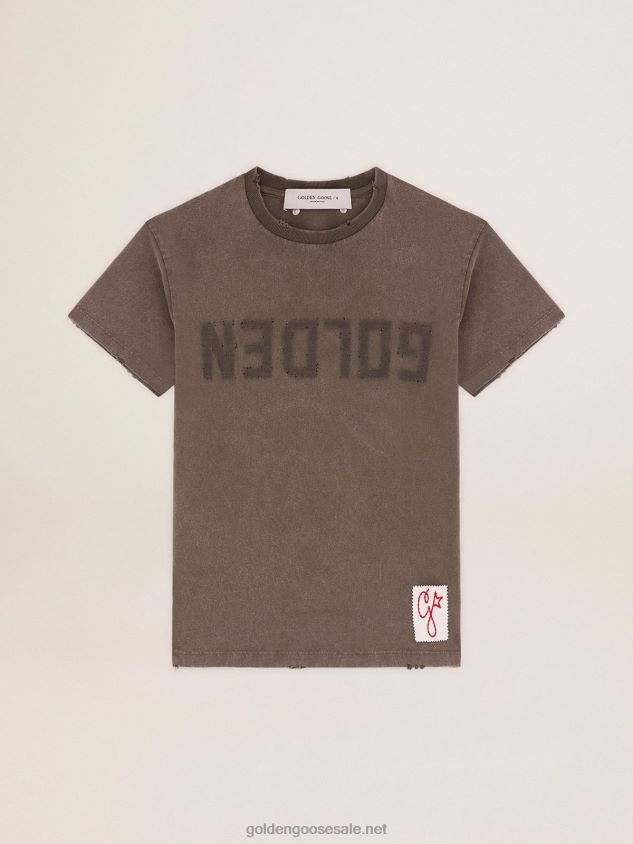 Olive-green regular-fit T-shirt with Golden lettering on the front FN20N1051 Women
