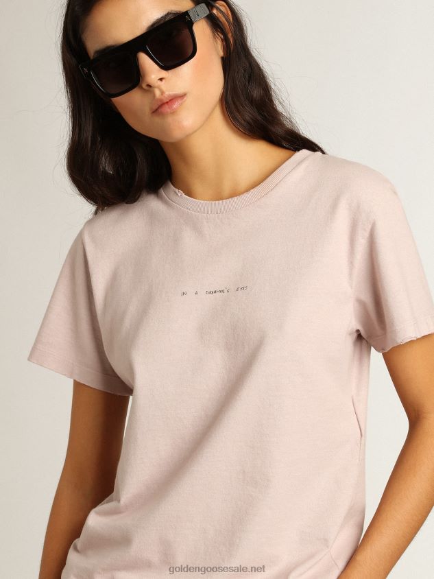 Pale pink T-shirt with lettering on the front FN20N972 Women Golden Goose
