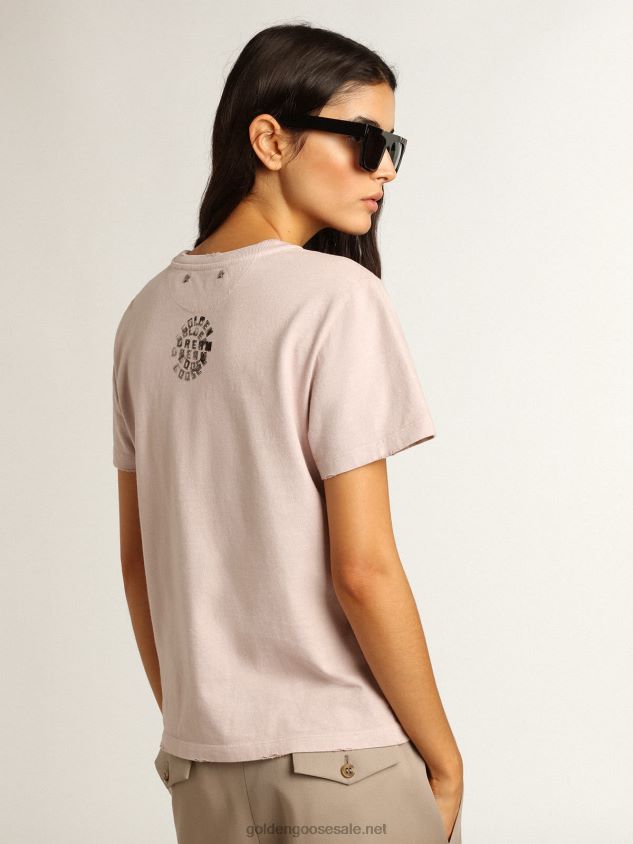 Pale pink T-shirt with lettering on the front FN20N972 Women Golden Goose