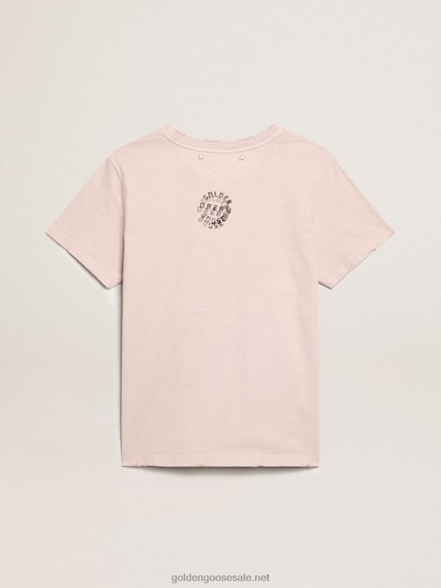 Pale pink T-shirt with lettering on the front FN20N972 Women Golden Goose