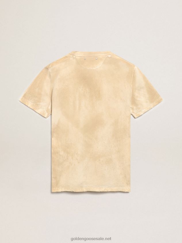 Paper-effect bone-white Journey Collection T-shirt with floral print on the front FN20N995 Women Golden Goose