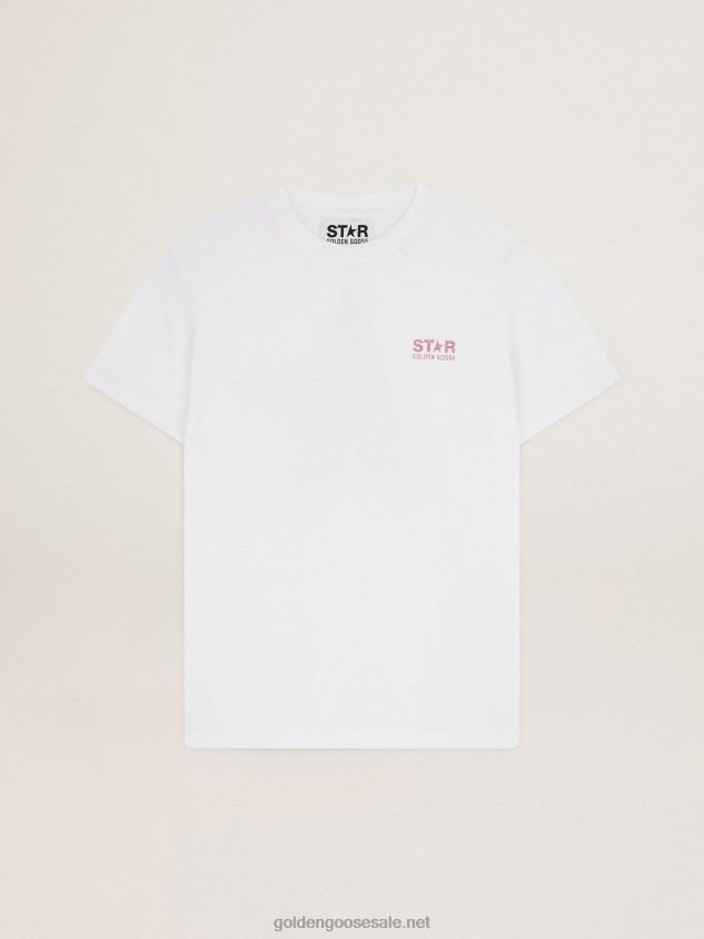 White Star Collection T-shirt with logo and star in pink glitter FN20N957 Women Golden Goose