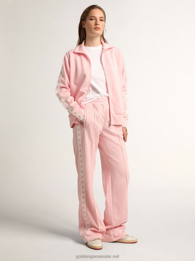 White Star Collection T-shirt with logo and star in pink glitter FN20N957 Women Golden Goose