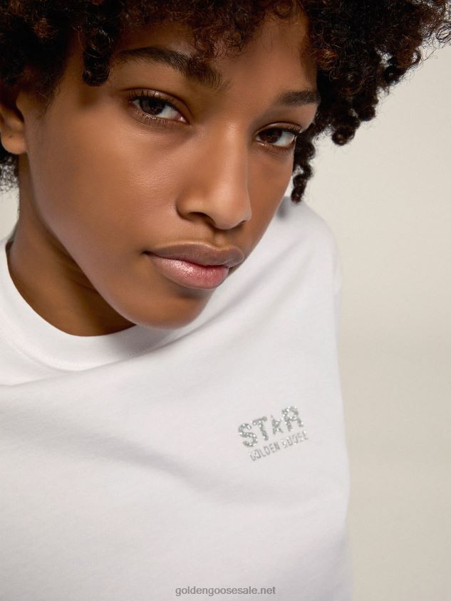 White Star Collection T-shirt with logo and star in silver glitter FN20N963 Women Golden Goose