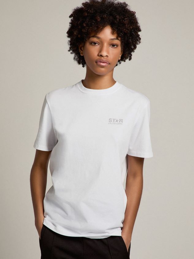 White Star Collection T-shirt with logo and star in silver glitter FN20N963 Women Golden Goose