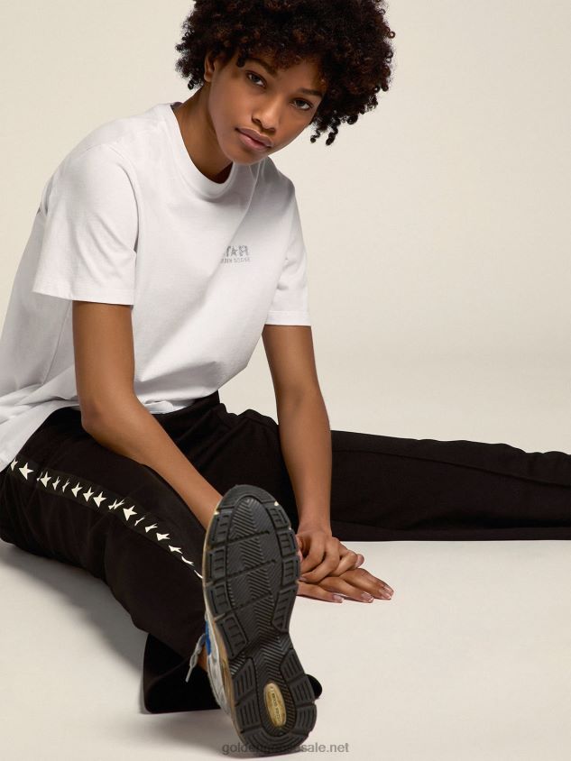 White Star Collection T-shirt with logo and star in silver glitter FN20N963 Women Golden Goose