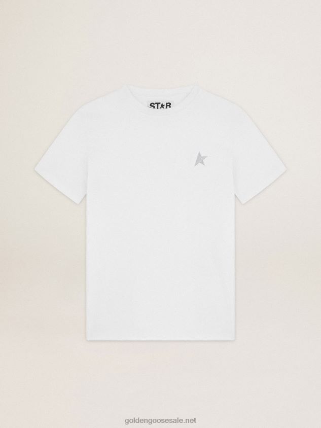 White Star Collection T-shirt with star in silver glitter on the front FN20N1007 Women Golden Goose