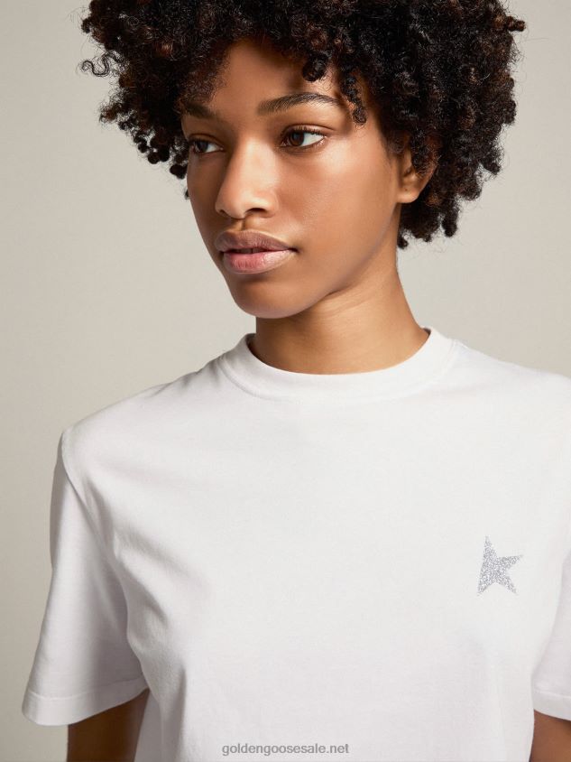 White Star Collection T-shirt with star in silver glitter on the front FN20N1007 Women Golden Goose