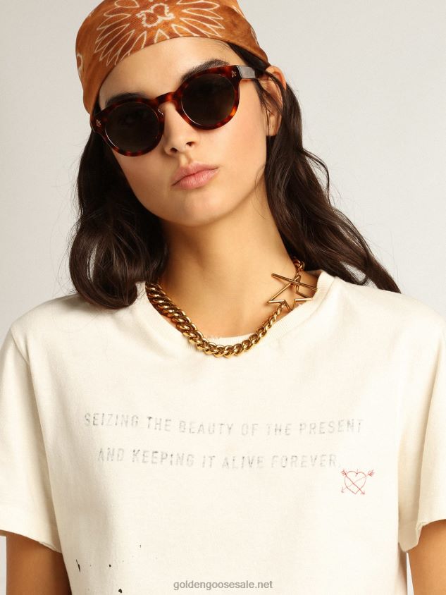 White T-shirt with lettering and embroidery FN20N1050 Women Golden Goose
