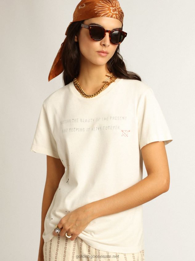 White T-shirt with lettering and embroidery FN20N1050 Women Golden Goose