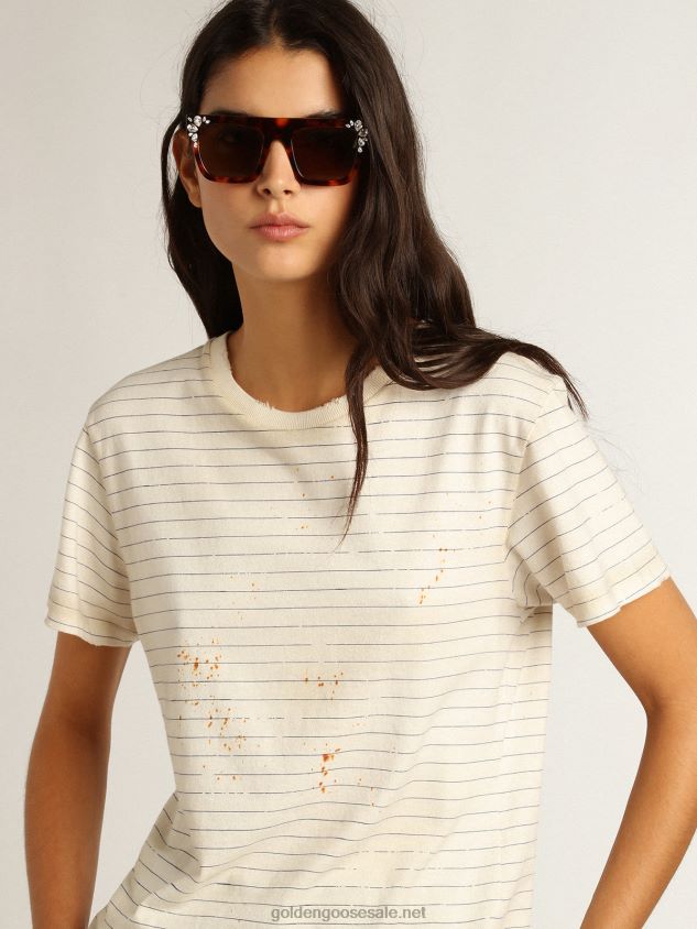 White T-shirt with vintage notebook effect FN20N916 Women Golden Goose