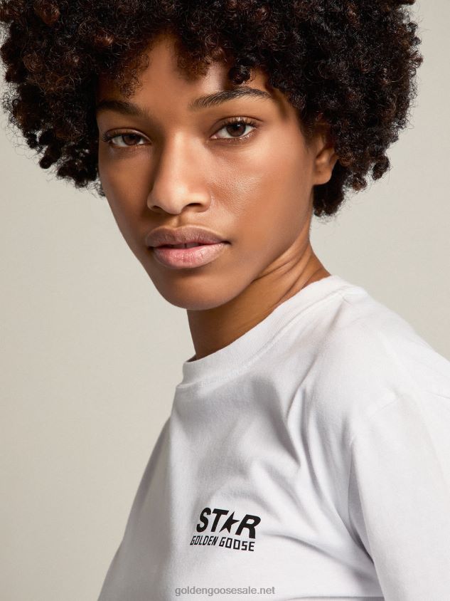 white Star Collection T-shirt with contrasting black logo and star FN20N953 Women Golden Goose