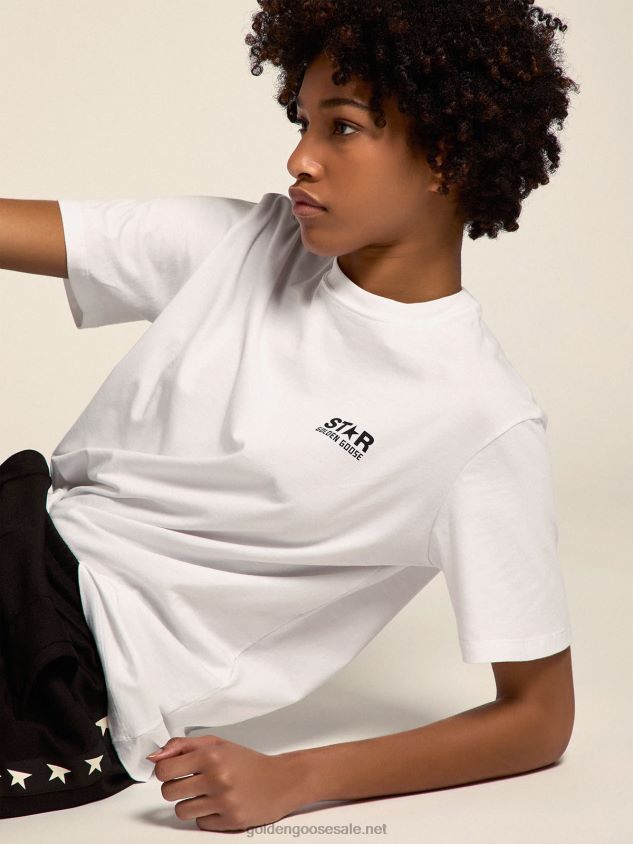 white Star Collection T-shirt with contrasting black logo and star FN20N953 Women Golden Goose