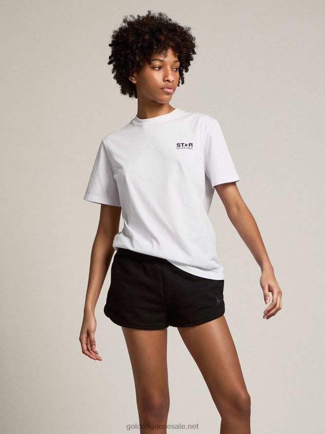 white Star Collection T-shirt with contrasting black logo and star FN20N953 Women Golden Goose