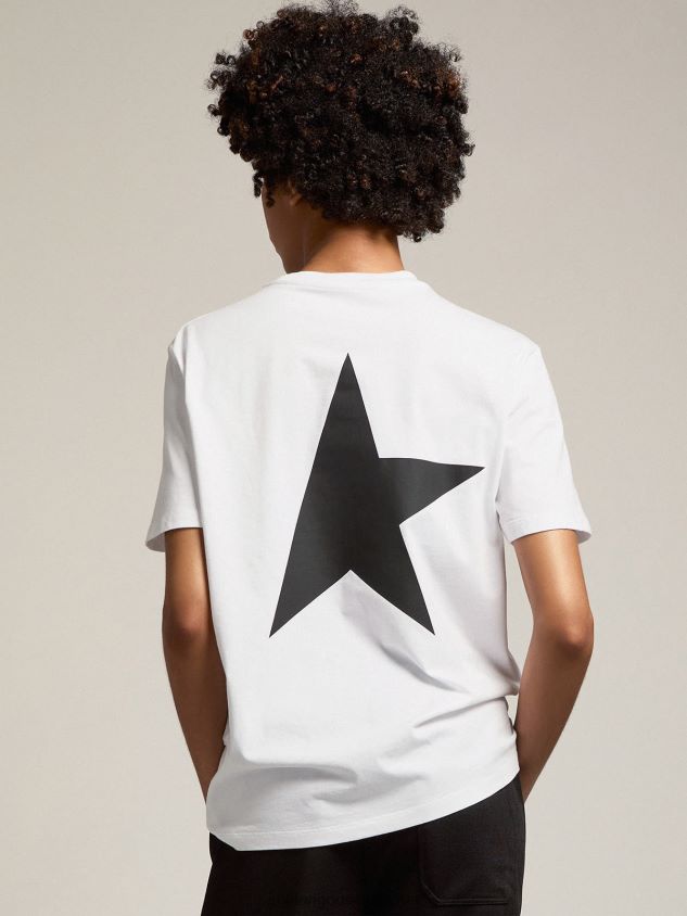 white Star Collection T-shirt with contrasting black logo and star FN20N953 Women Golden Goose