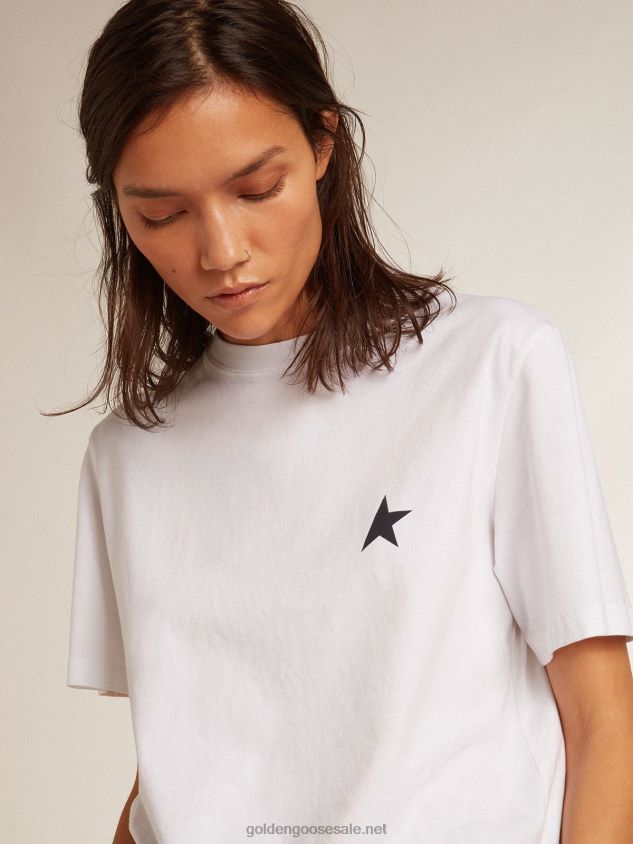 white T-shirt with dark blue star on the front FN20N925 Women Golden Goose