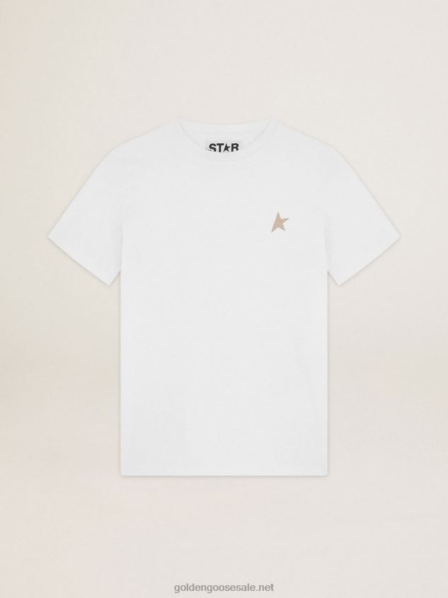 white T-shirt with star in gold glitter on the front FN20N1031 Women Golden Goose