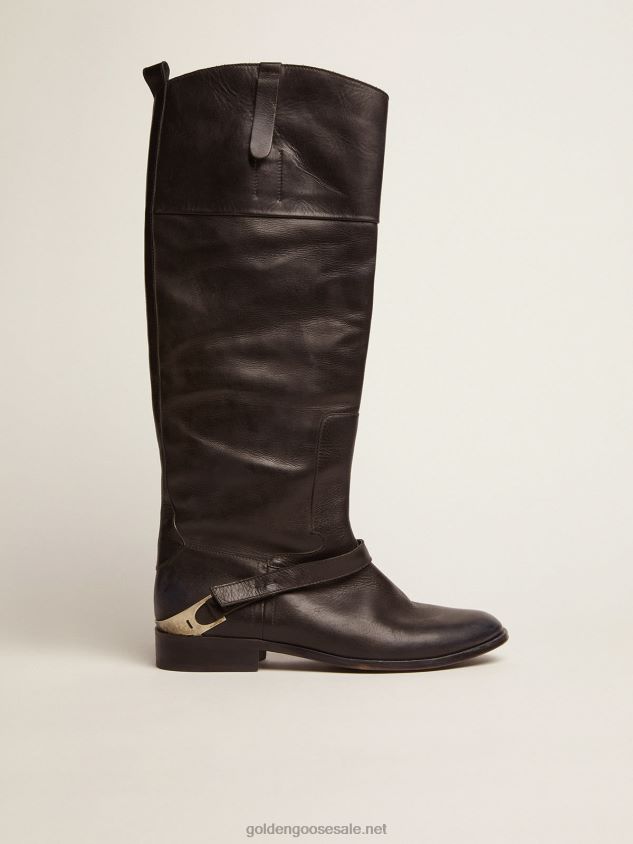 Charlie boots in black leather with clamp on the heel FN20N427 Women Golden Goose