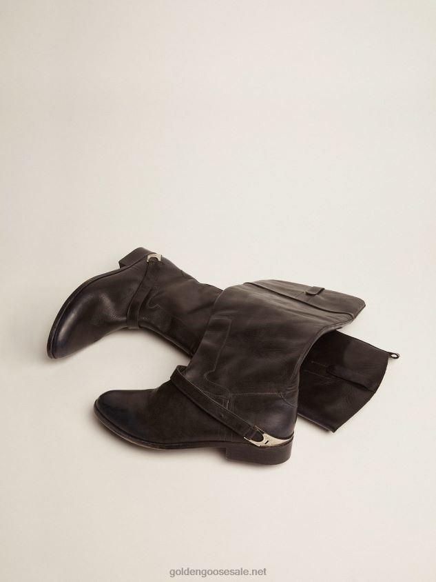 Charlie boots in black leather with clamp on the heel FN20N427 Women Golden Goose
