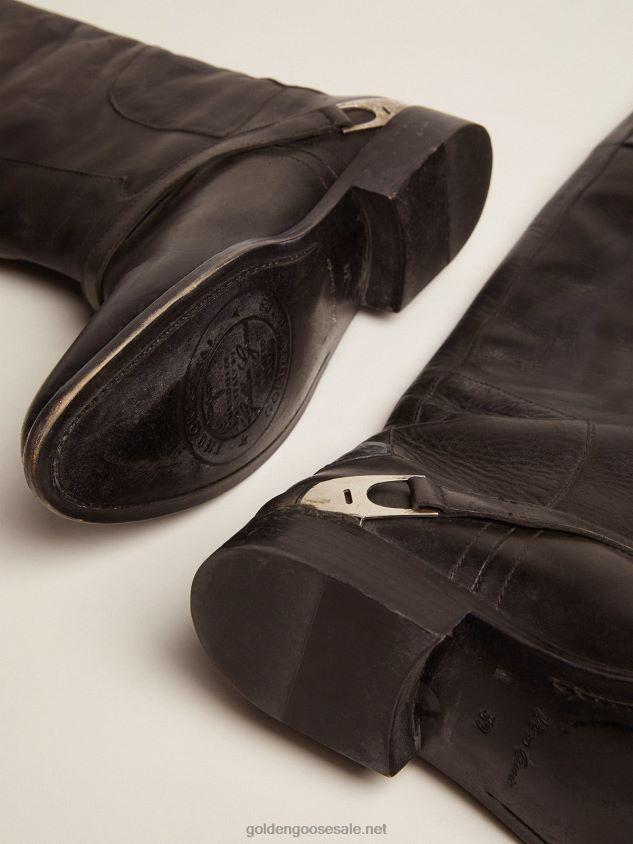 Charlie boots in black leather with clamp on the heel FN20N427 Women Golden Goose