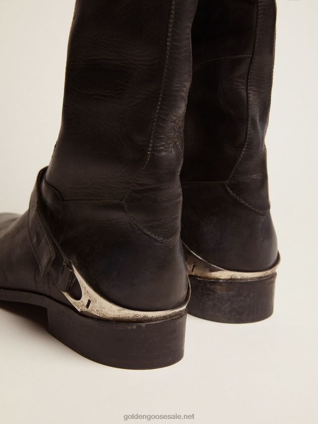 Charlie boots in black leather with clamp on the heel FN20N427 Women Golden Goose