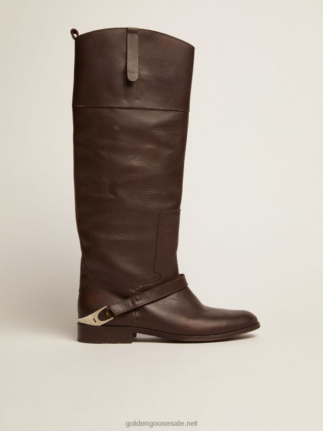 Charlie boots in dark brown leather with clamp on the heel FN20N425 Women Golden Goose