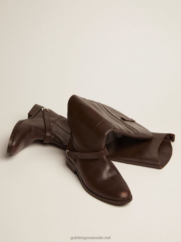 Charlie boots in dark brown leather with clamp on the heel FN20N425 Women Golden Goose