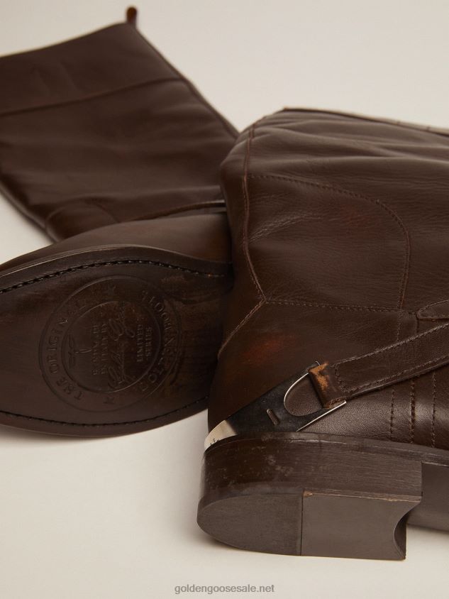 Charlie boots in dark brown leather with clamp on the heel FN20N425 Women Golden Goose