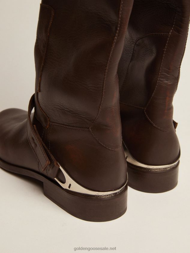 Charlie boots in dark brown leather with clamp on the heel FN20N425 Women Golden Goose