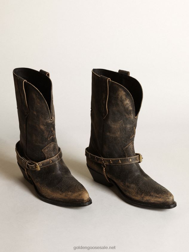 Low Wish Star boots in glossy black leather with chain FN20N426 Women Golden Goose
