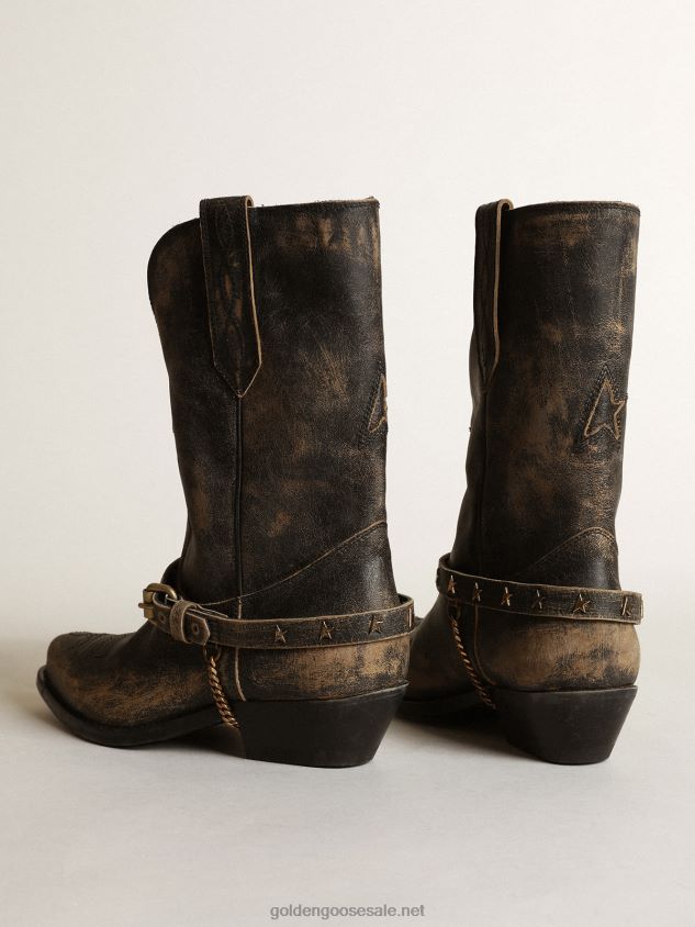 Low Wish Star boots in glossy black leather with chain FN20N426 Women Golden Goose