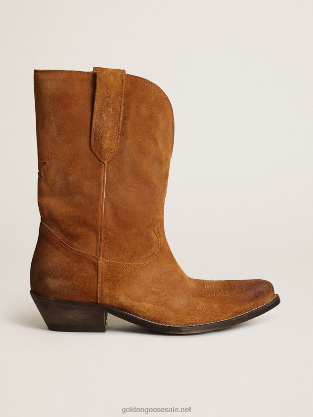 Low Wish Star boots in tobacco-colored suede with inlay star FN20N430 Women Golden Goose