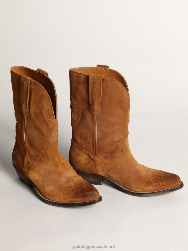 Low Wish Star boots in tobacco-colored suede with inlay star FN20N430 Women Golden Goose