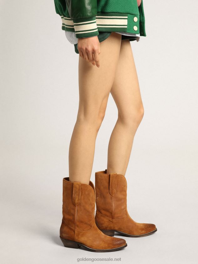Low Wish Star boots in tobacco-colored suede with inlay star FN20N430 Women Golden Goose
