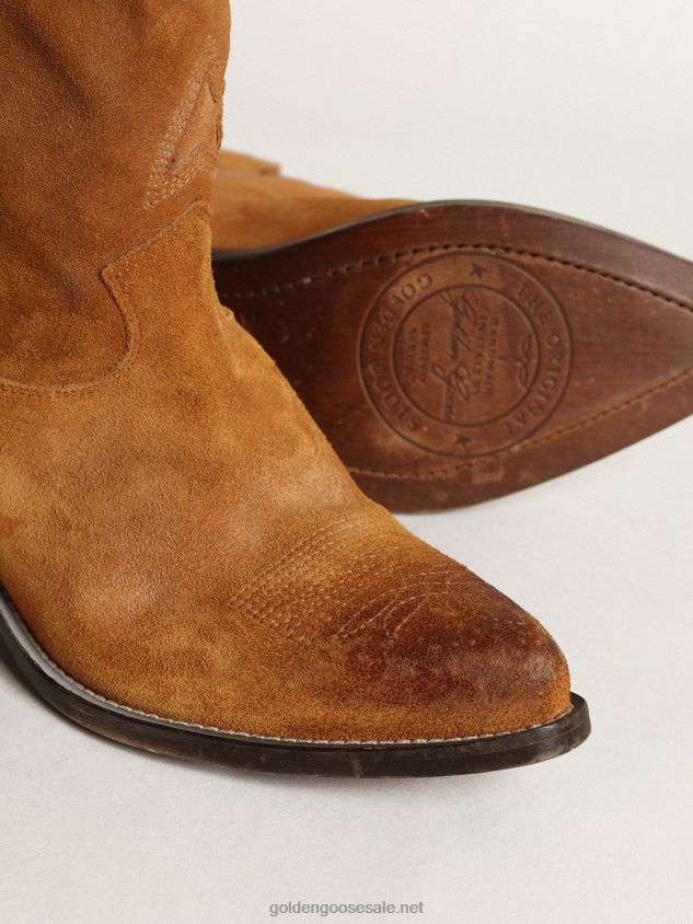 Low Wish Star boots in tobacco-colored suede with inlay star FN20N430 Women Golden Goose