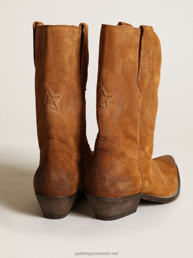 Low Wish Star boots in tobacco-colored suede with inlay star FN20N430 Women Golden Goose