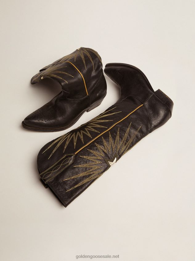 Wish Star boots in black leather with platinum laminated leather inlay star FN20N431 Women Golden Goose