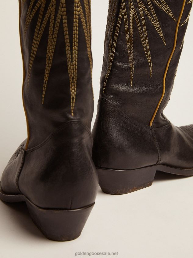 Wish Star boots in black leather with platinum laminated leather inlay star FN20N431 Women Golden Goose