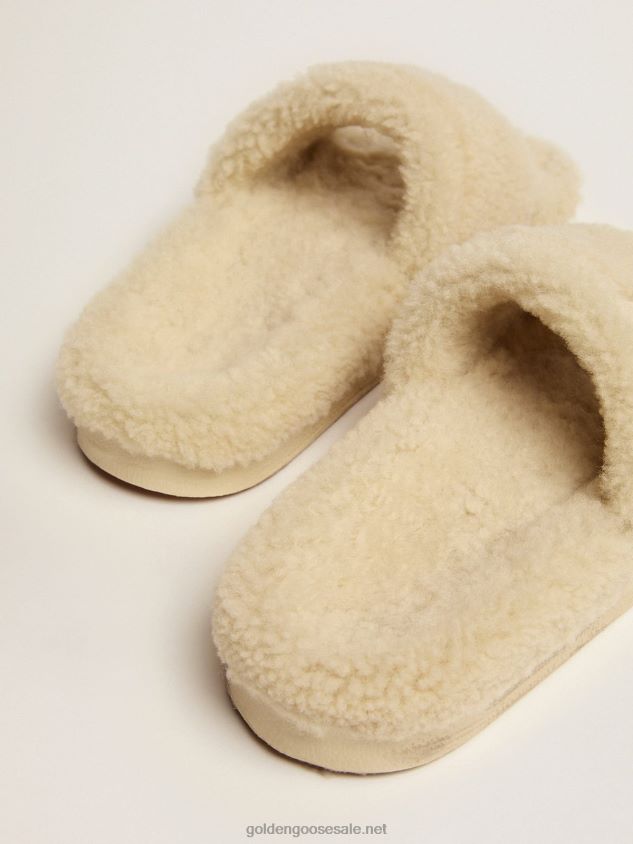 Beige shearling Poolstars with silver glitter star FN20N439 Women Golden Goose