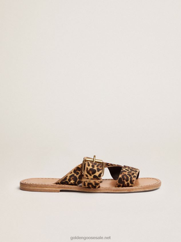 Margaret flat sandals in leopard-print pony skin FN20N437 Women Golden Goose